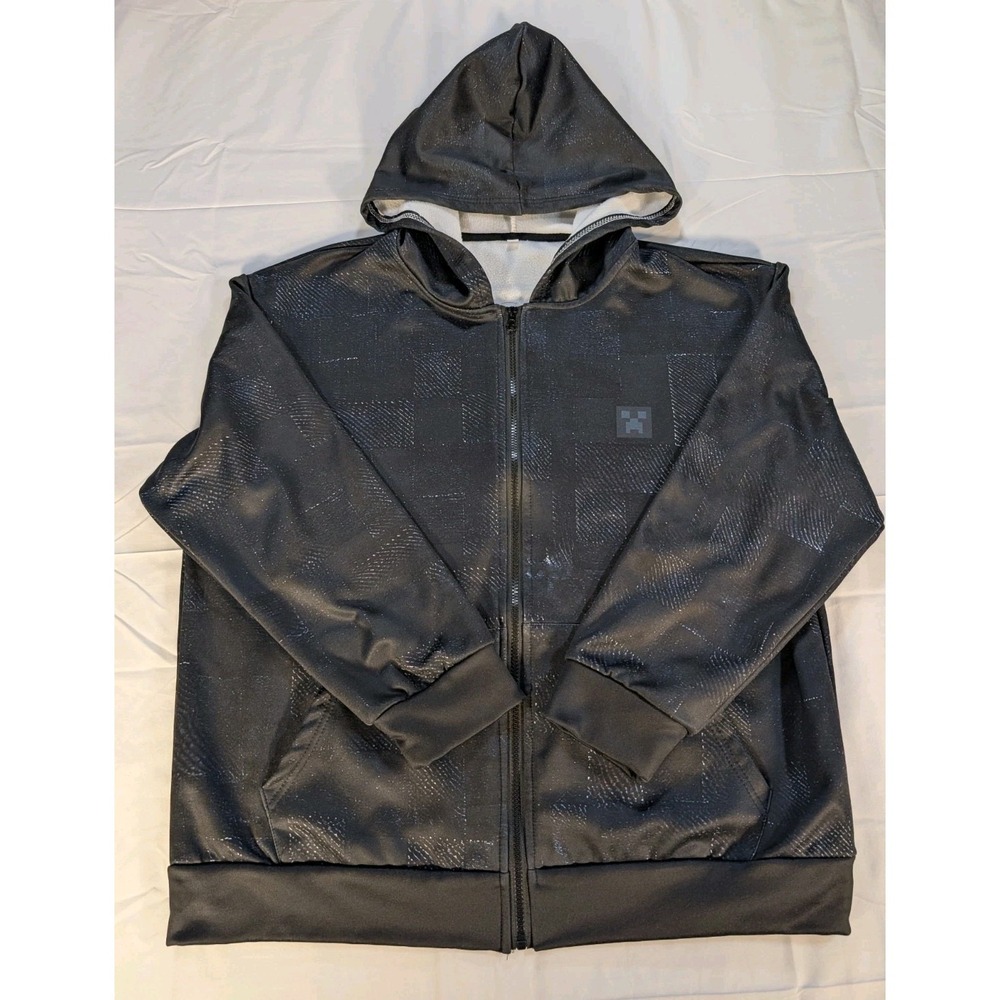 Minecraft Creeper Hoodie Large Black Full Zip Youth Gamer Jacket Hooded Zip Up